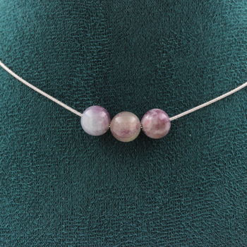 Purple Mica from Tanzania 8 mm 3 beads necklace. Stainless steel chain
