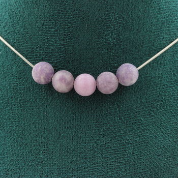 Matte purple Mica 8 mm 5 beads necklace. Stainless steel chain