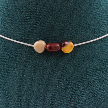 Mookaite from Australia 8 mm 3 beads necklace. Stainless steel chain