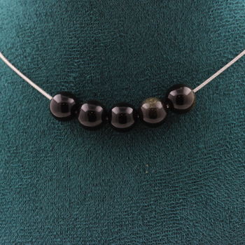 Collier 5 perles Obsidienne dorée 8 mm. Chaine en acier inoxydable