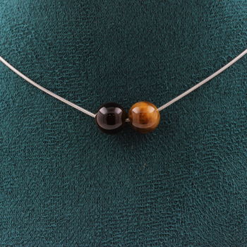 Tiger's Eye 8 mm 2 beads necklace. Stainless steel chain