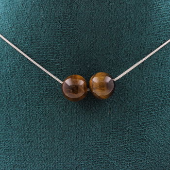 Tiger's Eye 10 mm 2 beads necklace. Stainless steel chain