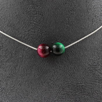 Multicolored Tiger's Eye 8 mm 2 beads necklace. Stainless steel chain