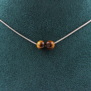 Tiger Eye 6 mm 2 beads necklace. Stainless steel chain