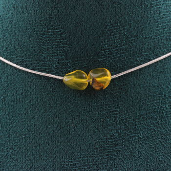 Collier 2 perles Opale jaune d'Australie. Chaine en acier inoxydable