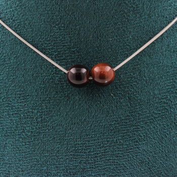 Red Tiger Eye 8 mm 2 beads necklace. Stainless steel chain