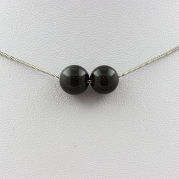 Collier 2 perles Obsidienne noire 8 mm. Chaine en acier inoxydable