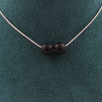 Matte black Onyx 8 mm 2 beads necklace. Stainless steel chain