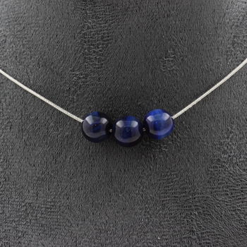 Blue Tiger's Eye 8 mm 3 beads necklace. Stainless steel chain