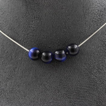 Blue Tiger's Eye 8 mm 4 beads necklace. Stainless steel chain