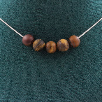 Matte Tiger's Eye 8 mm 5 beads necklace. Stainless steel chain