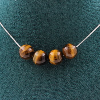 Tiger's Eye 10 mm 4 beads necklace. Stainless steel chain