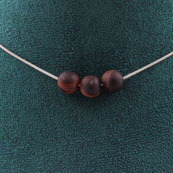 Matte red Tiger's Eye 8 mm 3 beads necklace. Stainless steel chain
