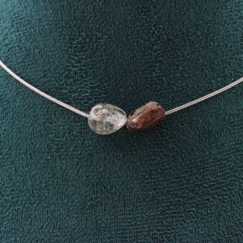 Collier 2 perles Quartz fantôme vert du Brésil Chaine en acier inoxydable