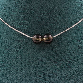 Smoky Quartz 8 mm 2 beads necklace. Stainless steel chain