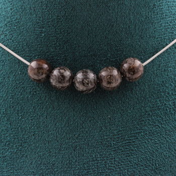 Brown Snowflake Obsidian 8 mm 5 beads necklace. Stainless steel chain
