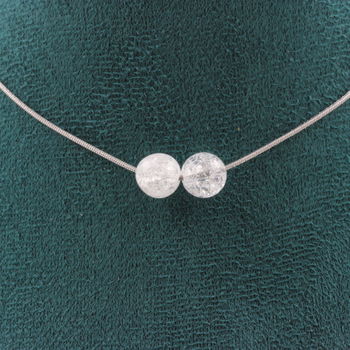 Collier 2 perles Quartz craquelé du Brésil 8 mm Chaine en acier inoxydable