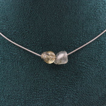 Collier 2 perles Quartz Tourmaline rutile du Brésil Chaine en acier inoxydable