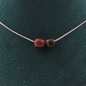 Rhodochrosite from Brazil 2 beads necklace. Stainless steel chain