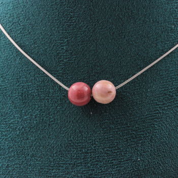 Collier 2 perles Rhodonite 8 mm Chaine en acier inoxydable