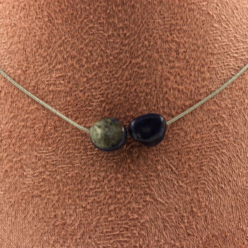Sodalite from Brazil 2 beads necklace. Stainless steel chain