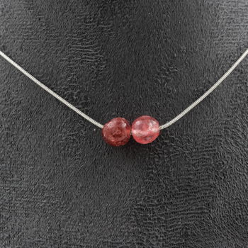 Collier 2 perles Strawberry Quartz de Madagascar Chaine en acier inoxydable