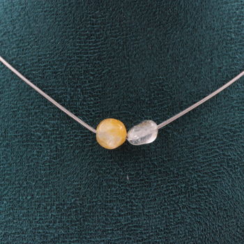 Topaz from Brazil 2 beads necklace. Stainless steel chain
