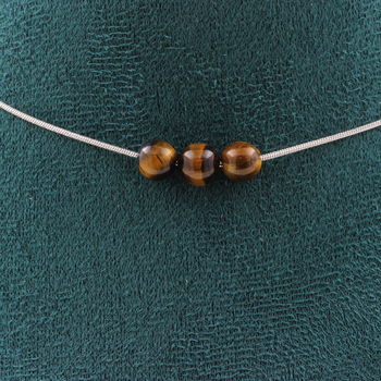 Tiger Eye 6 mm 3 beads necklace. Stainless steel chain