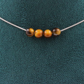 Tiger Eye 6 mm 4 beads necklace. Stainless steel chain