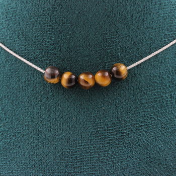 Tiger Eye 6 mm 5 beads necklace. Stainless steel chain