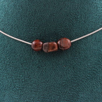 Red Tiger Eye from Brazil 3 beads necklace. Stainless steel chain