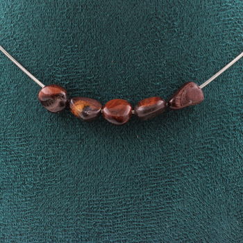 Red Tiger Eye from Brazil 5 beads necklace. Stainless steel chain