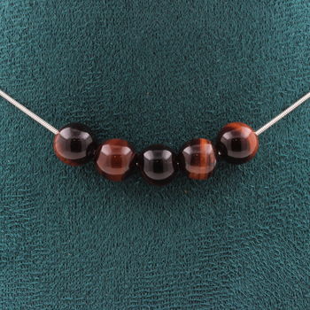 Red Tiger Eye 8 mm 5 beads necklace. Stainless steel chain