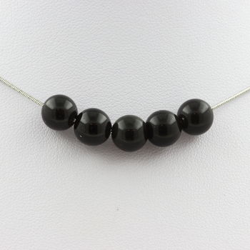 Collier 5 perles Obsidienne noire 8 mm. Chaine en acier inoxydable