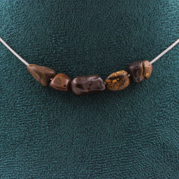 Boulder Opal from Australia 5 beads necklace. Stainless steel chain
