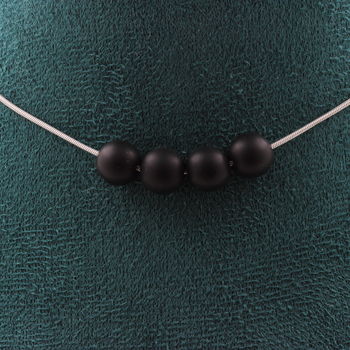 Matte black Onyx 8 mm 4 beads necklace. Stainless steel chain