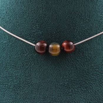 Tiger Eye Mix colors 8 mm 3 beads necklace. Stainless steel chain