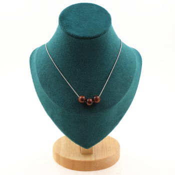 Collier 3 perles Obsidienne mahogany 8 mm. Chaine en acier inoxydable