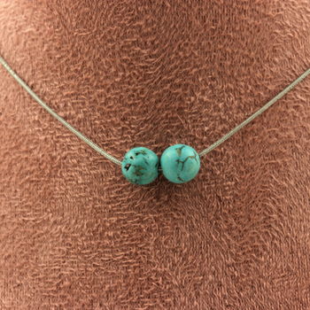 Collier 2 perles Howlite Turquoise 8 mm Chaine en acier inoxydable