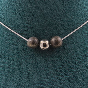 Pyrite from Spain 8 mm 3 beads necklace. Stainless steel chain