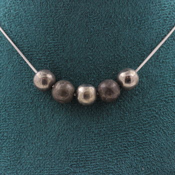 Pyrite from Spain 8 mm 5 beads necklace. Stainless steel chain