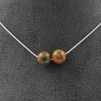 Unakite 8 mm 2 beads necklace. Stainless steel chain