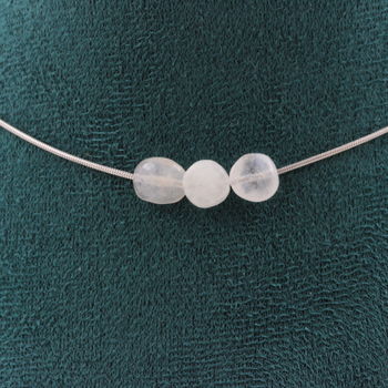 Collier 3 perles Pierre de lune d'Inde Chaine en acier inoxydable