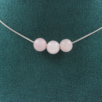 Collier 3 perles Quartz rose 8 mm Chaine en acier inoxydable