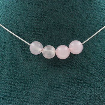 Collier 4 perles Quartz rose 8 mm Chaine en acier inoxydable