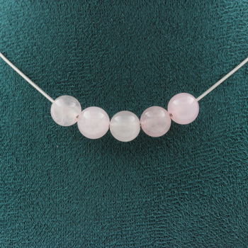 Collier 5 perles Quartz rose 8 mm Chaine en acier inoxydable