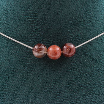 Collier 3 perles Quartz Hematoide de Madagascar 8 mm Chaine en acier inoxydable