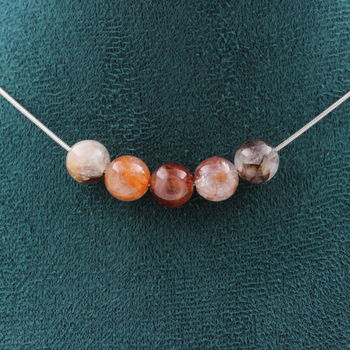 Collier 5 perles Quartz Hematoide de Madagascar 8 mm Chaine en acier inoxydable