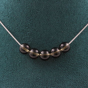 Collier 5 perles Quartz fumé 8 mm Chaine en acier inoxydable