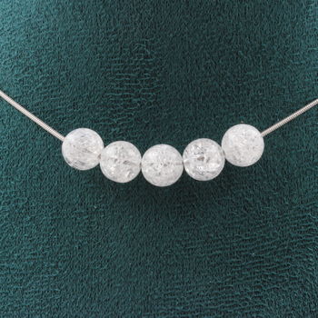 Cracked Quartz from Brazil 8 mm 5 beads necklace. Stainless steel chain